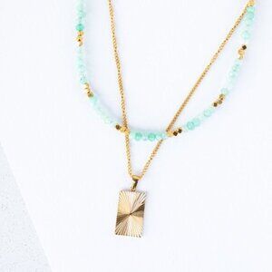 BUDNLE Beaded Necklace Gold Sunburst Pendant Layering Necklace WATERPROOF Gold